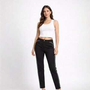 Ivanka Trump Black Straight-Leg Pants with White Side Piping